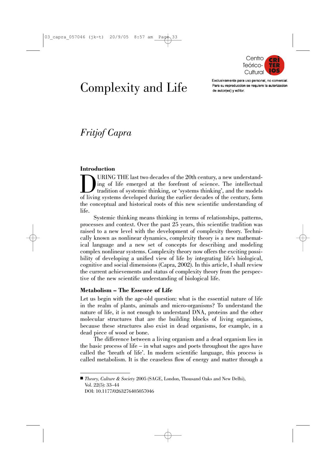 Complexity and Life